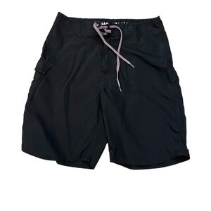 Black Back Graphic Print Stretch Mid Length Drawing Swim Casual Board Short 25